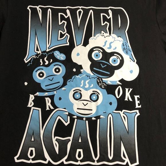 Never Broke Again T-Shirt Size Men's XL Black Triple Blue Monkeys Tee SS NWOT - Picture 5 of 5